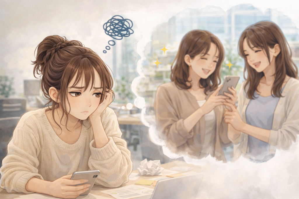 他人と比較して自分だけが大変だと思い込んでいる女性。