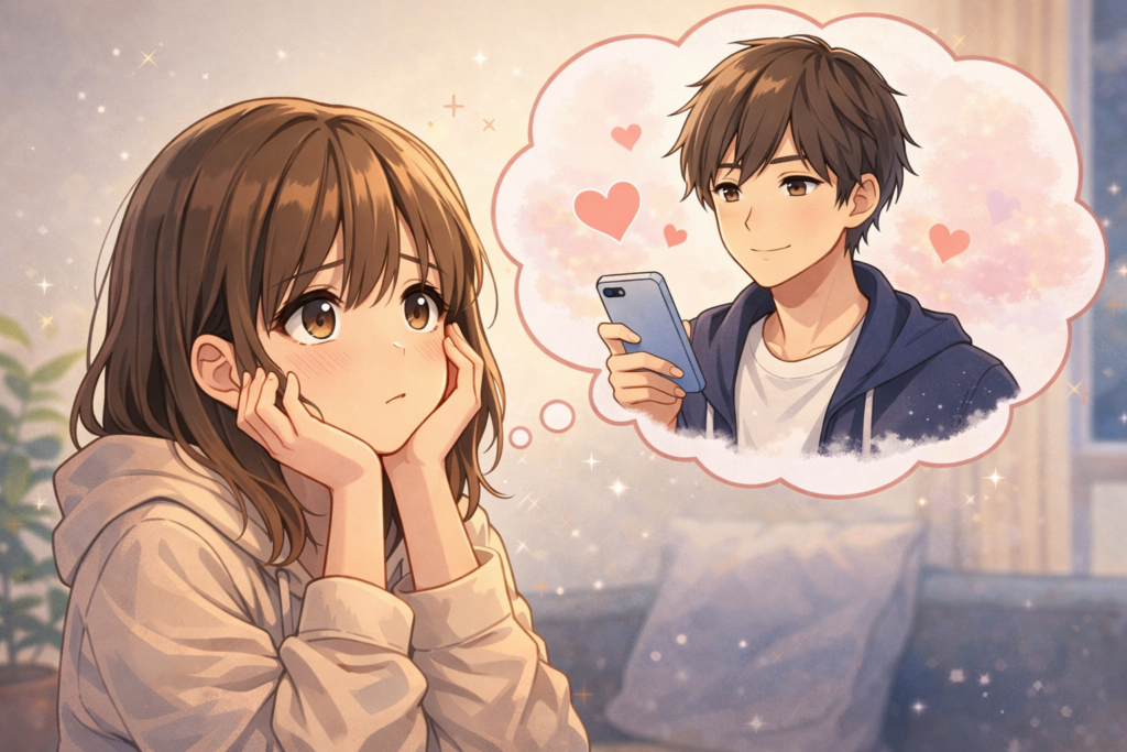 好きな人に夢中で相手中心になっている女性。