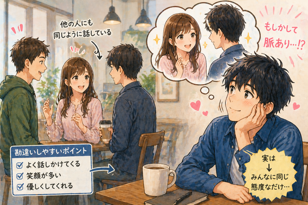 よく話しかけられて脈ありと勘違いする男性をテキスト付きで解説。
