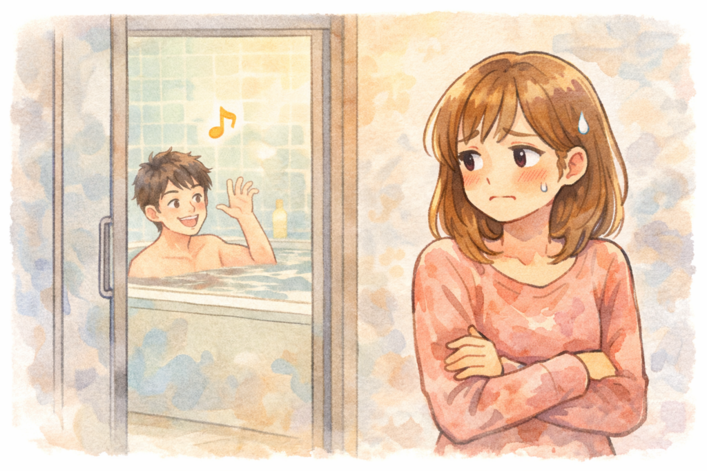 彼氏が一緒に入浴したがるが気が乗らない彼女。