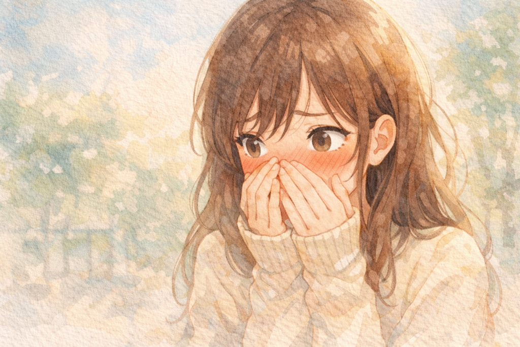 恥ずかしがり屋の女性のイラスト。好き避けする人の傾向を表現。