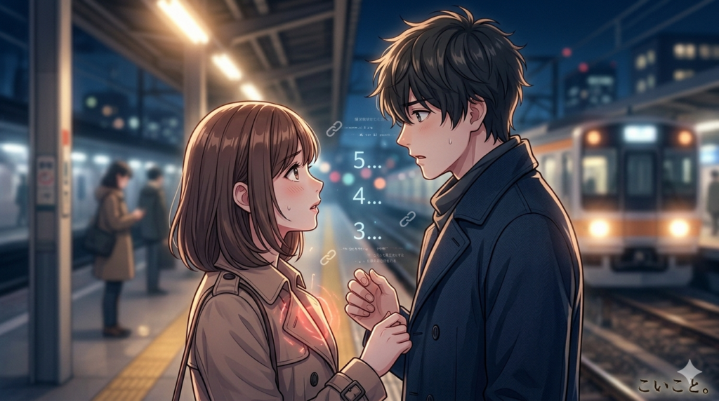 告白させるために別れ間際に5秒見つめる女性。