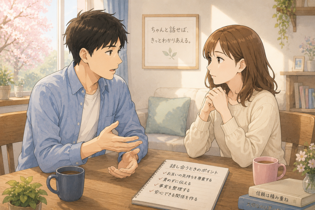 関係改善のために冷静に話し合えるカップル。