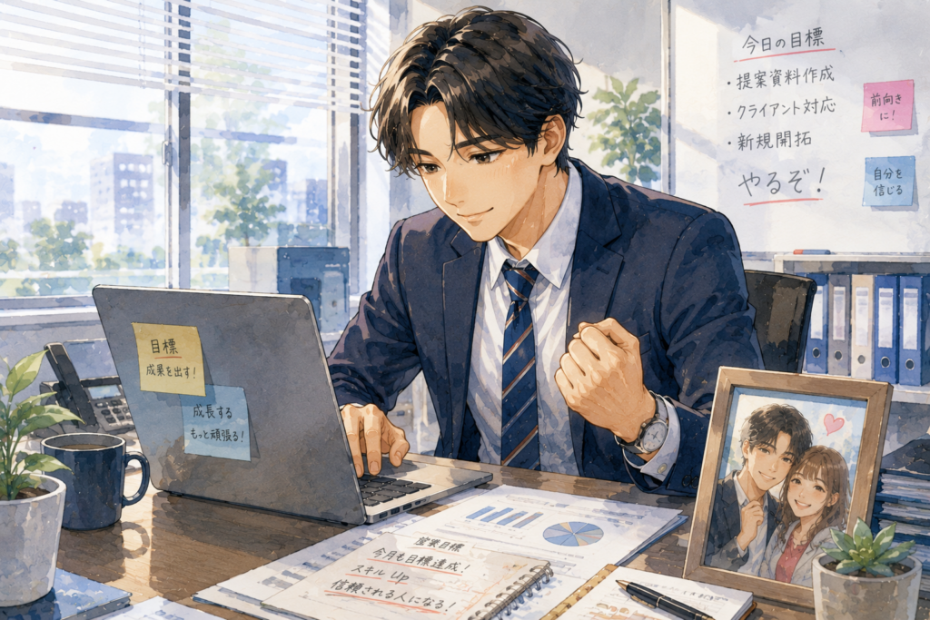 彼女がいることが原動力となり仕事を頑張る男性。