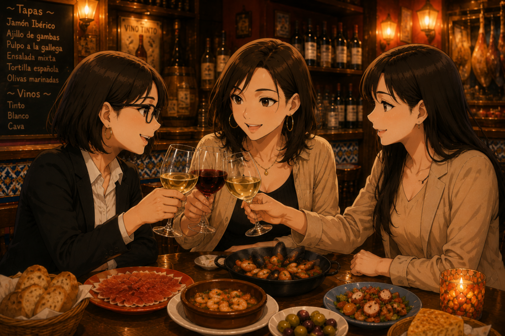 話がひと段落してワインで乾杯をする3人。