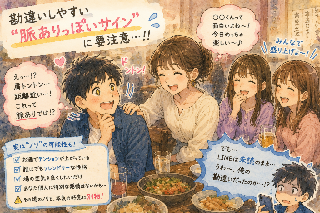 合コンで楽しく振る舞う女性たち。男性が勘違いしやすい行動を解説。