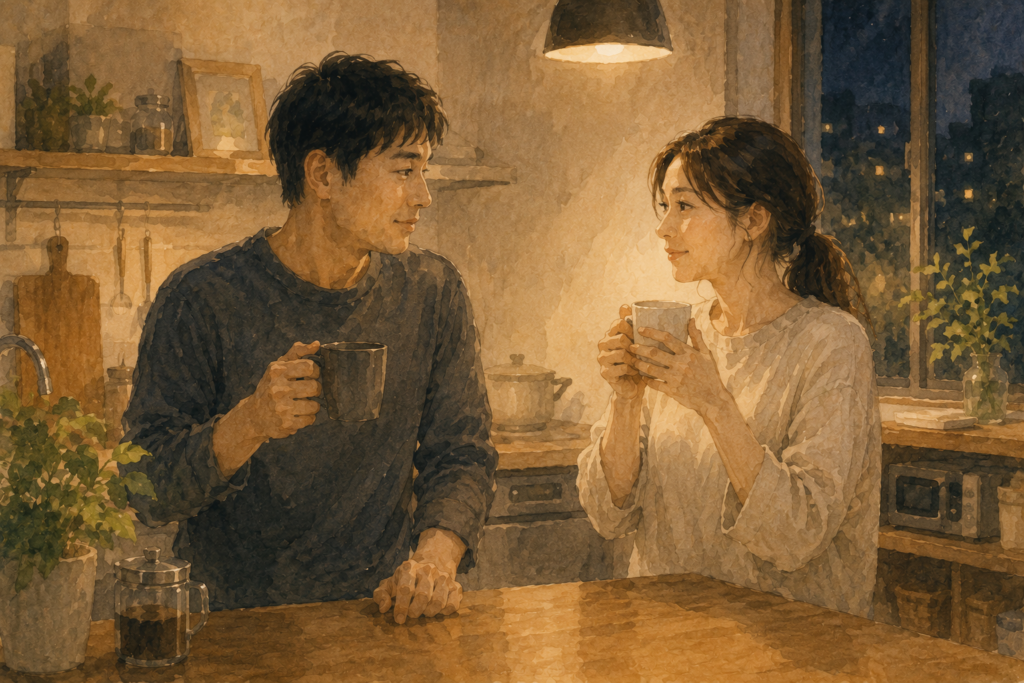 少しずつ会話を重ねて家族から男女に戻ろうとする夫婦。
