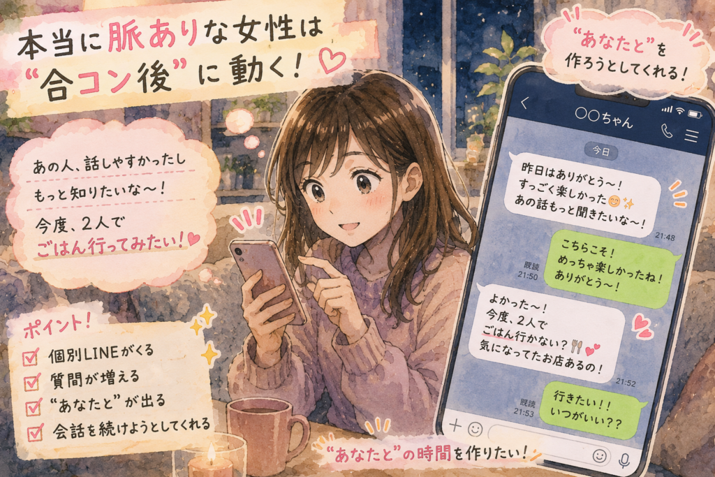 合コン後にLINEを続ける女性。脈ありのケースをテキストで解説。
