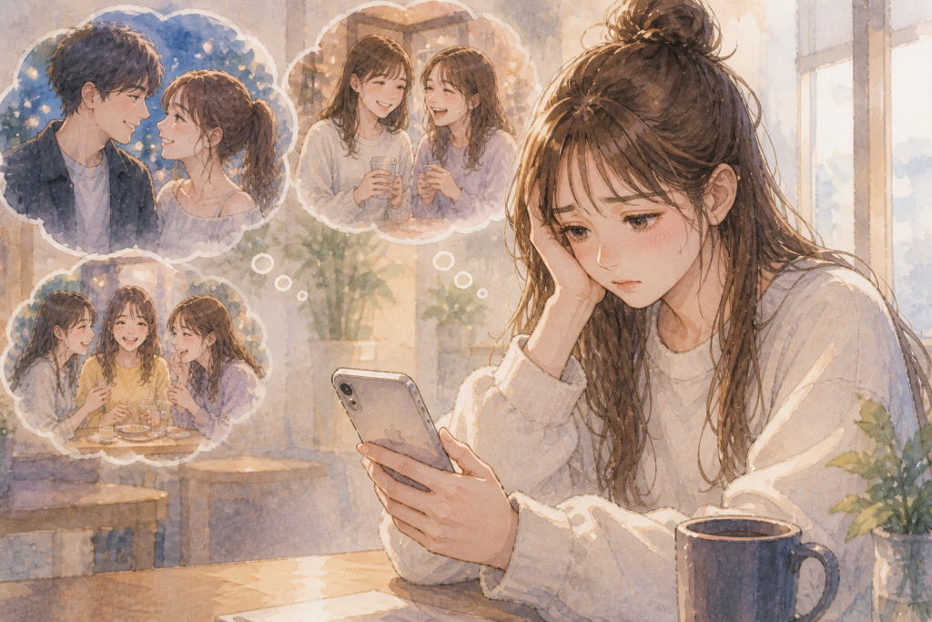 他人と比較して妥協しようと考える女性。