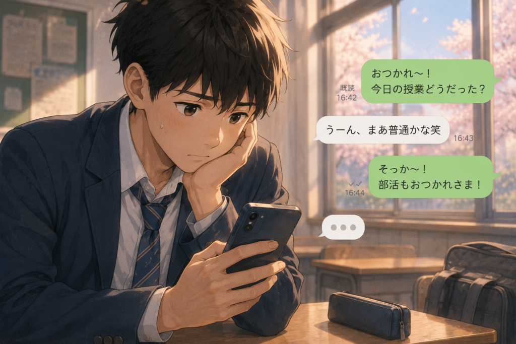 好きな人とLINEをする男子高校生。
