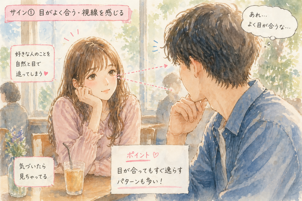 目が合う男女。脈ありサインのひとつを解説。