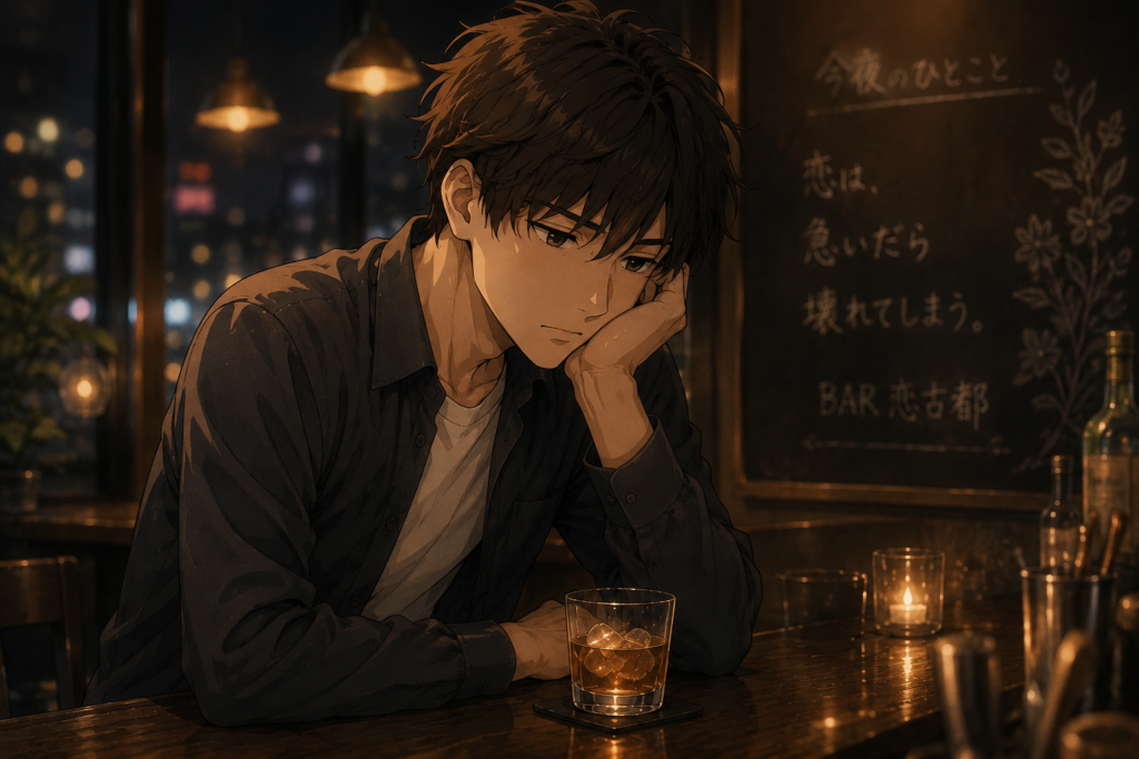 BAR恋古都で悩むソウタ。ツムギとの関係について整理している。