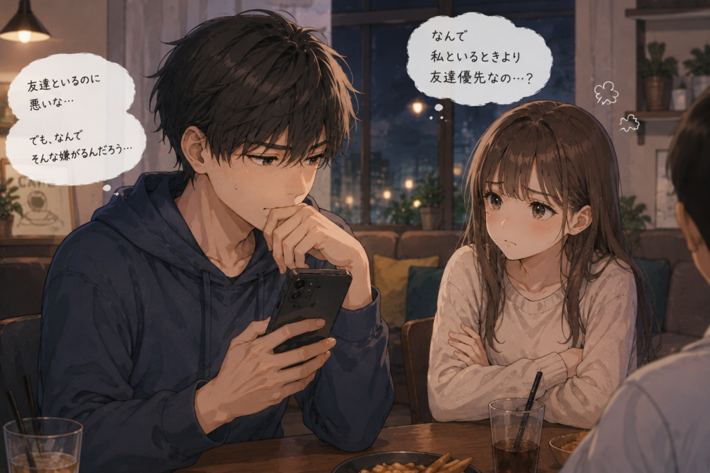 自分以外との時間を取る彼氏に不満の彼女。