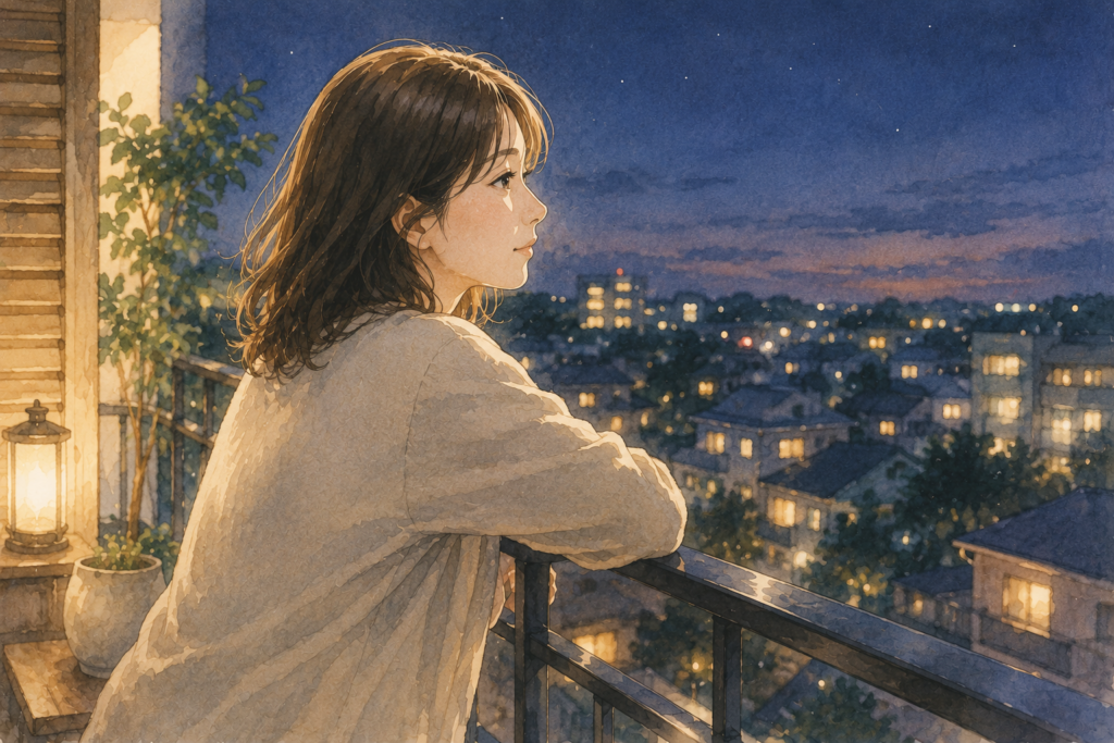 夜空を見ながら今後の夫婦関係の構築を考える女性。
