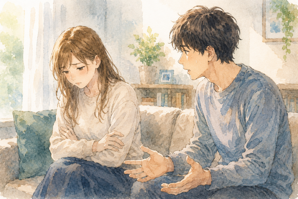 彼氏に会う頻度を減らしたいと言われ落ち込む彼女。