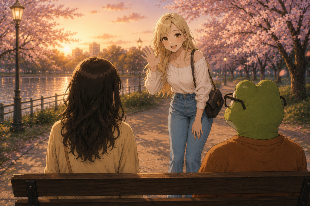 ミユを探して公園に来たアカリ。