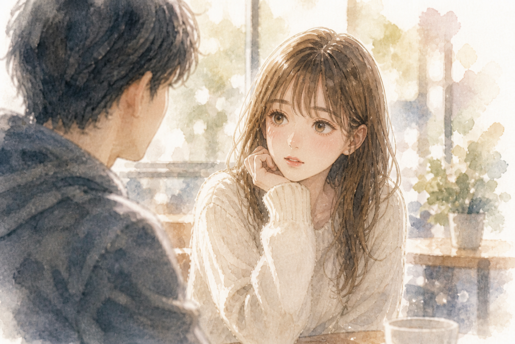 友達から恋人へと距離が縮まりそうな男女。