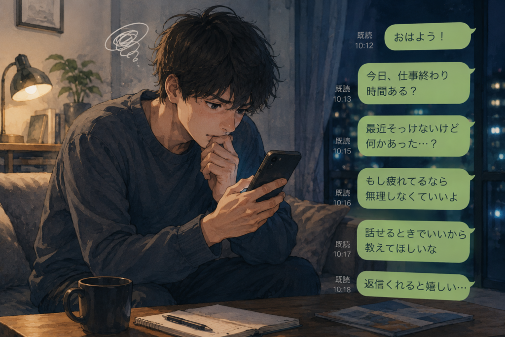 不安から彼女にLINE連投する彼氏。NG行動の事例。