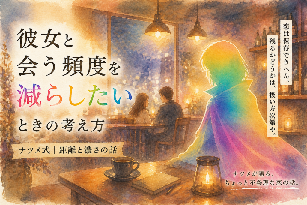 ナツメの記事のアイキャッチ。テーマ彼女と会う頻度減らしたい。