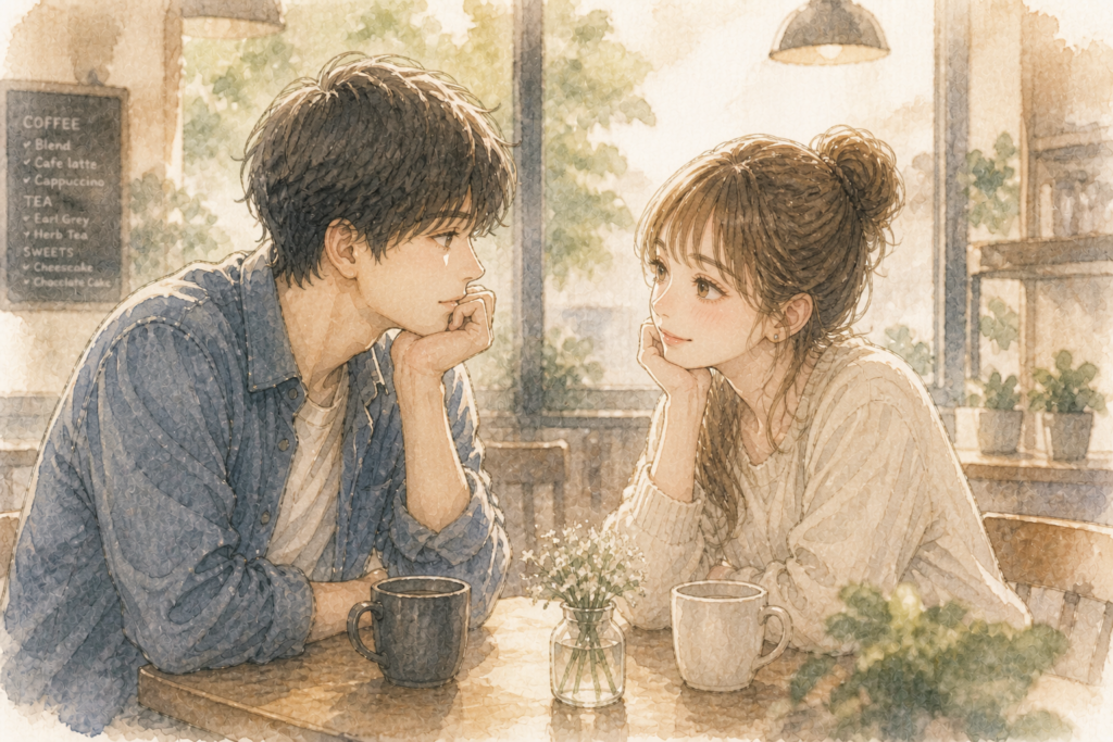 お互い友達以上の気持ちがあると気づいた男女。