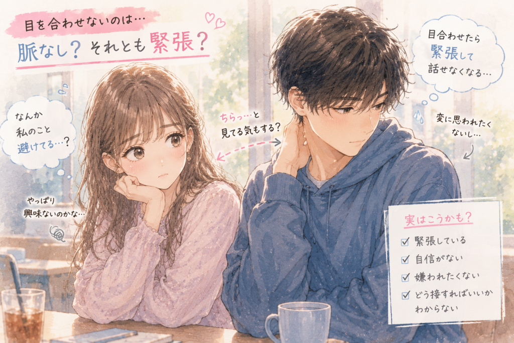好きなのに緊張して目を合わせられない男性。
