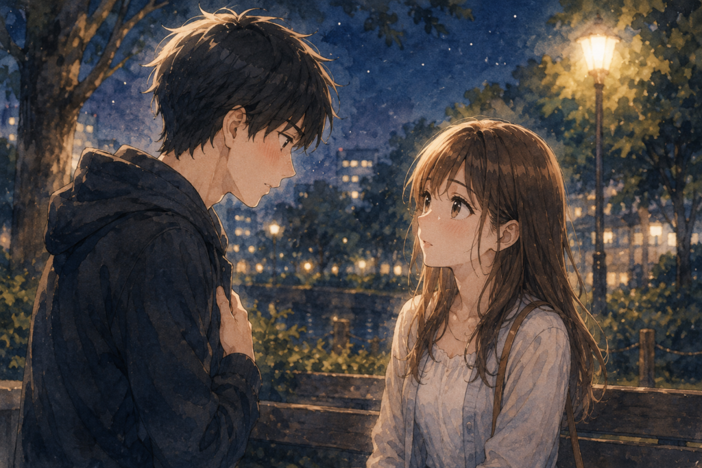 愛を告げる男性。告白は言葉よりも相手に向き合うことが大切。