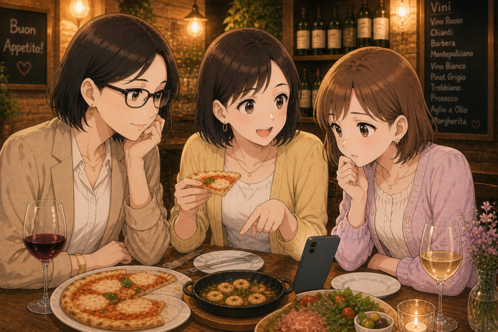 元カレに会うかどうか話し合う女性3人。