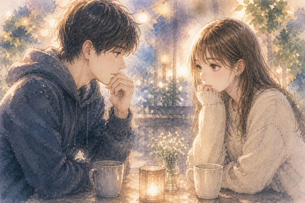 女友達に告白するタイミングを伺う男性。