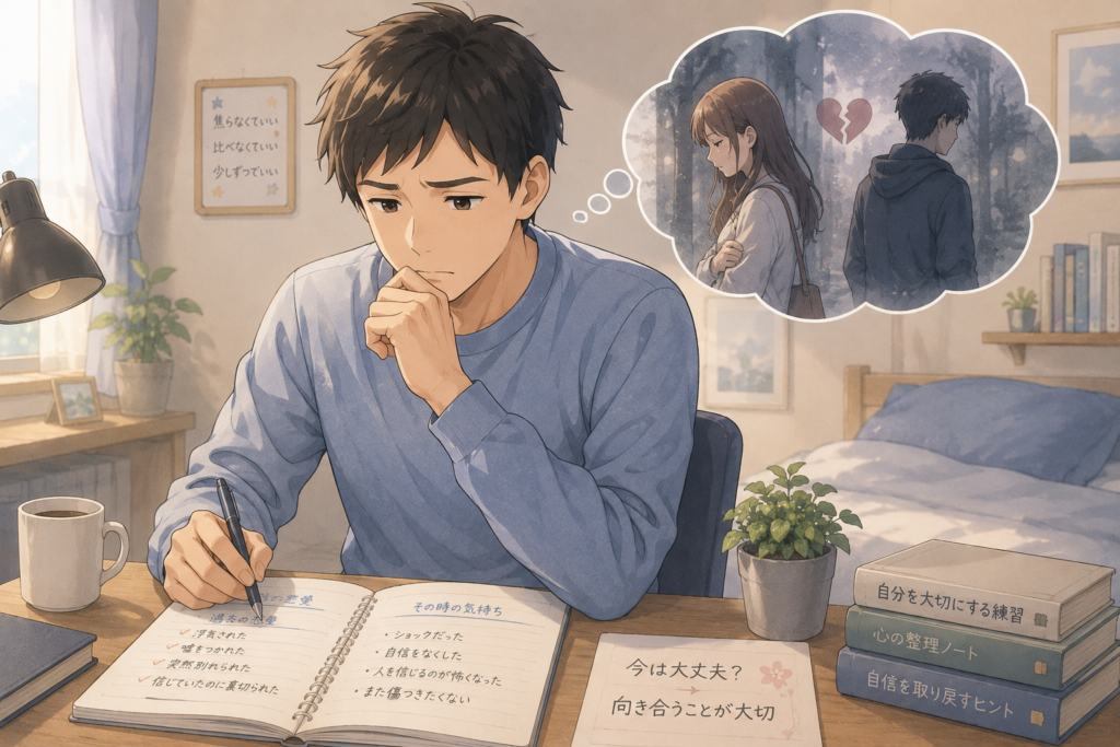過去の恋愛が現在の彼女を信じられない理由になっている男性。