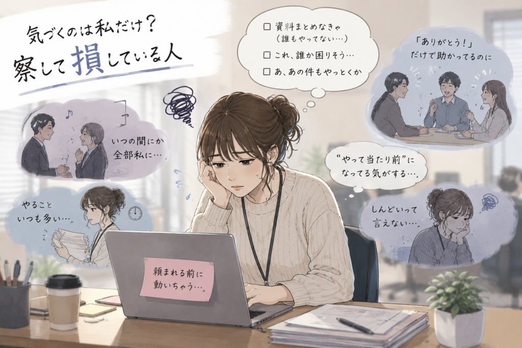 物事察しすぎて仕事が集中してしまう女性