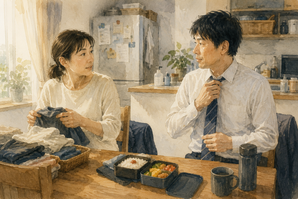 落ち着いた夫婦生活。完全に家族になって男女の雰囲気はない。