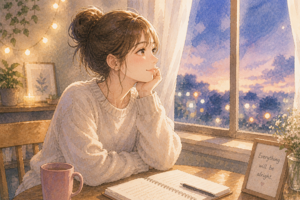 焦りと向き合って気持ちを整える女性。