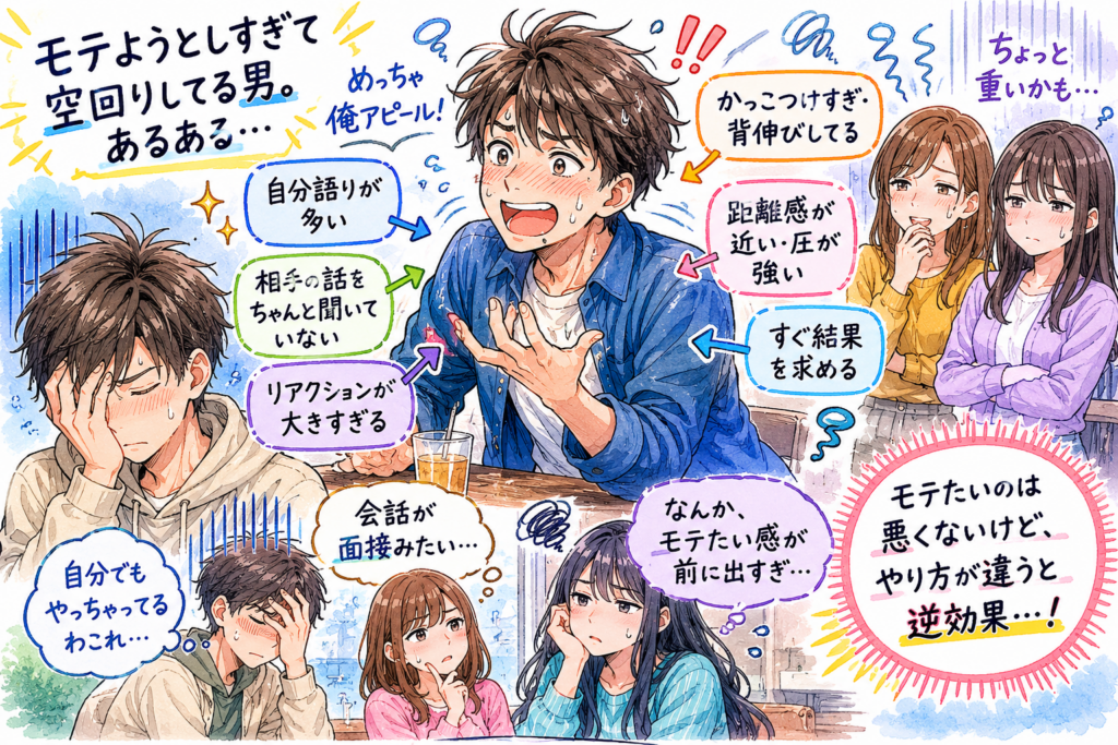 モテたくて空回りする男性。