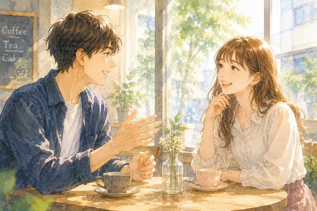 初デートが盛り上がる男女。