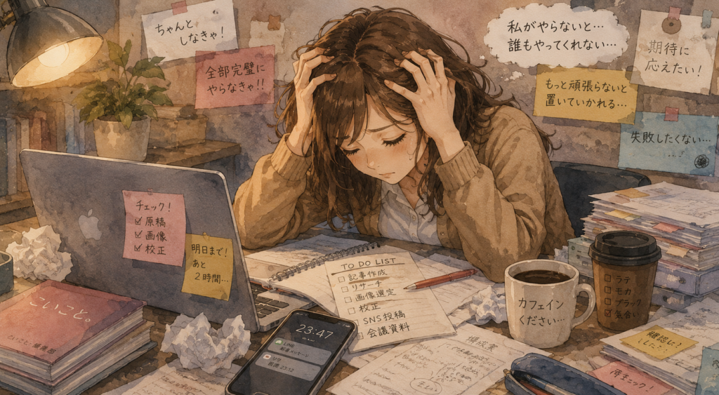 自分を追い込みすぎて余裕がなくなる女性。