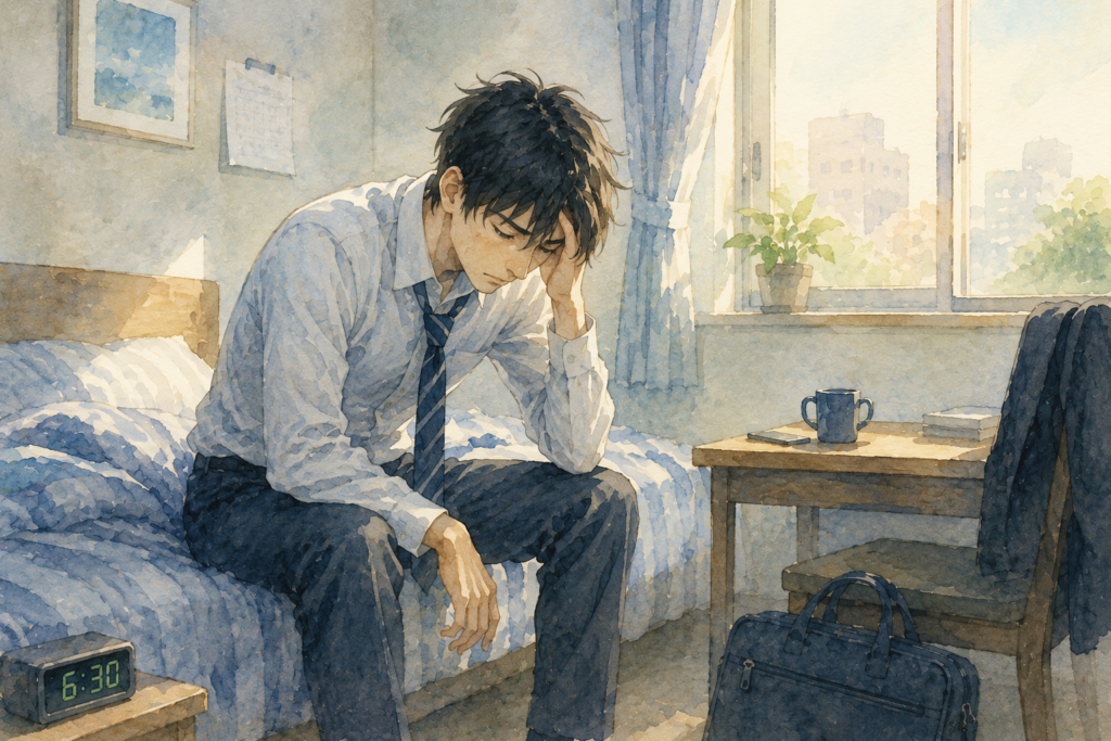 朝出勤前の男性。仕事に行くのが憂鬱。
