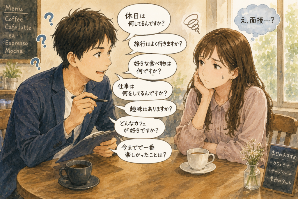 質問しまくりで面接みたいになってしまう男性。