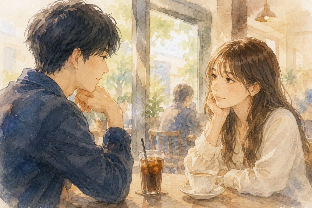カフェでデートをする男女。でも女性は恋愛するつもりはない。