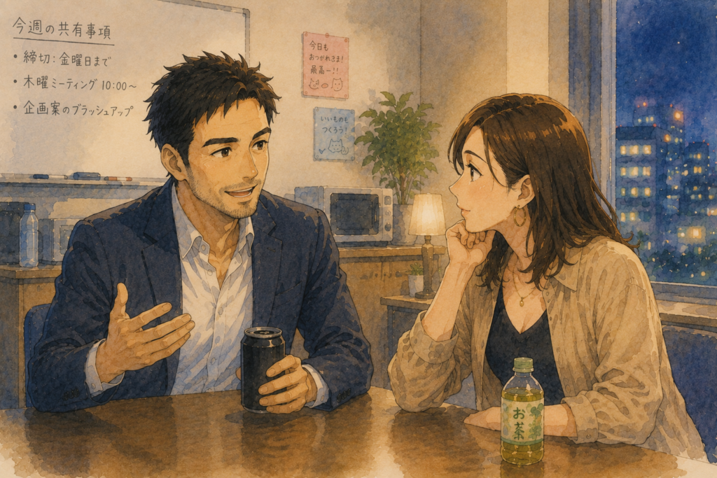 いくつになっても大人になった気がしないとケンジ。興味深く聞くナナ。