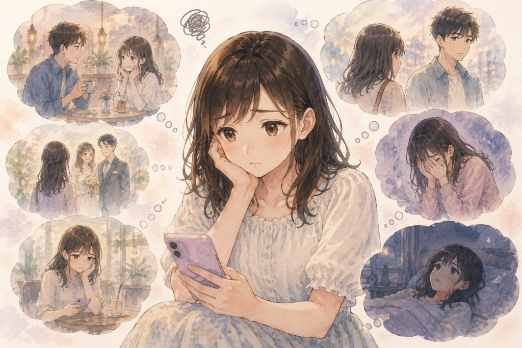 デートの先の未来を想像して不安になるミユ。