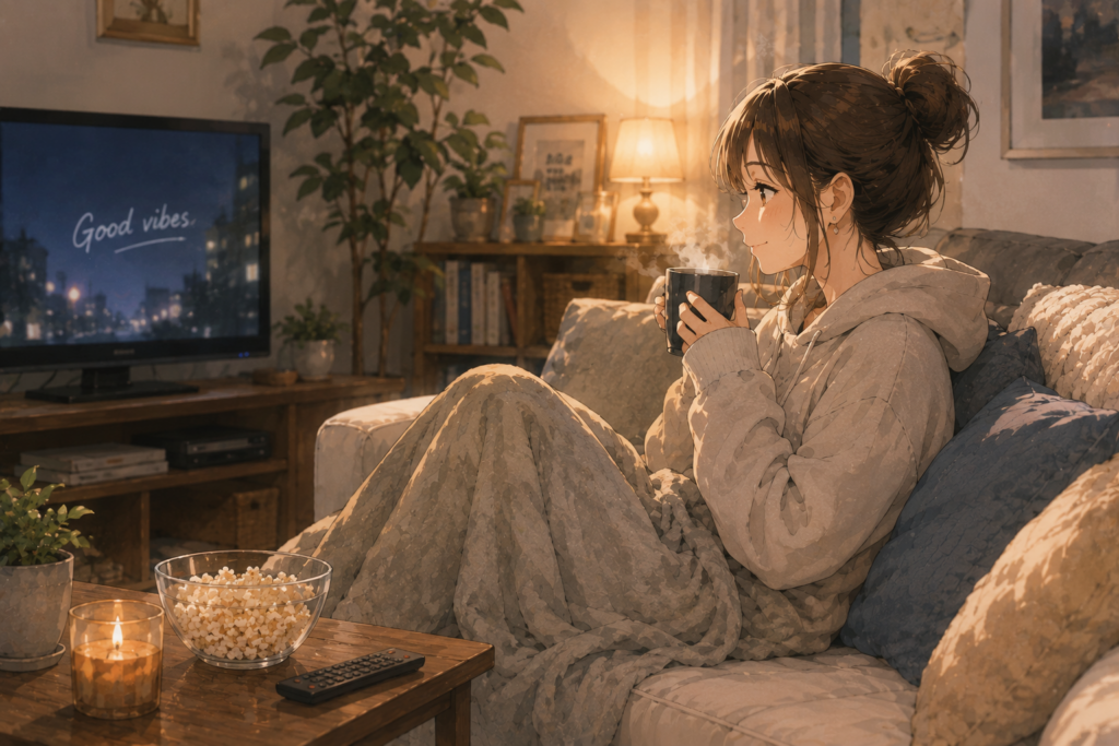 ひとり時間を大切にする女性。人間関係はエネルギーを使うことを表現。