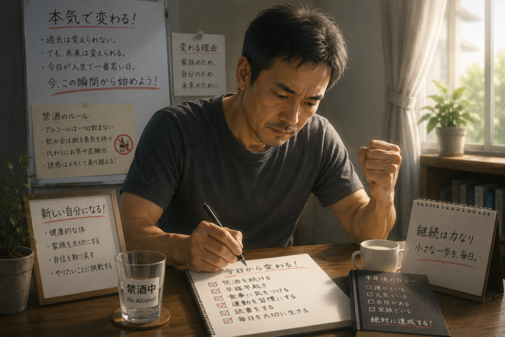 生活習慣など見直して変わろうとする中年男性。