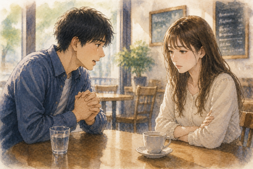 焦って告白をしてしまう男性。