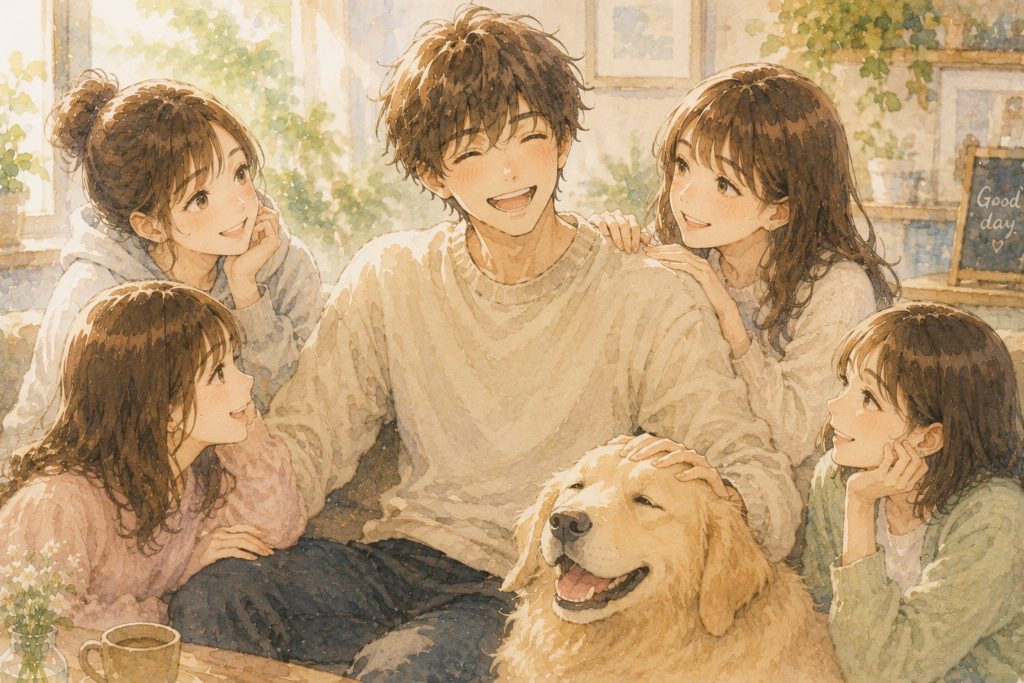 大型犬のような安心感を与える可愛い男性。女性たちから人気がある。