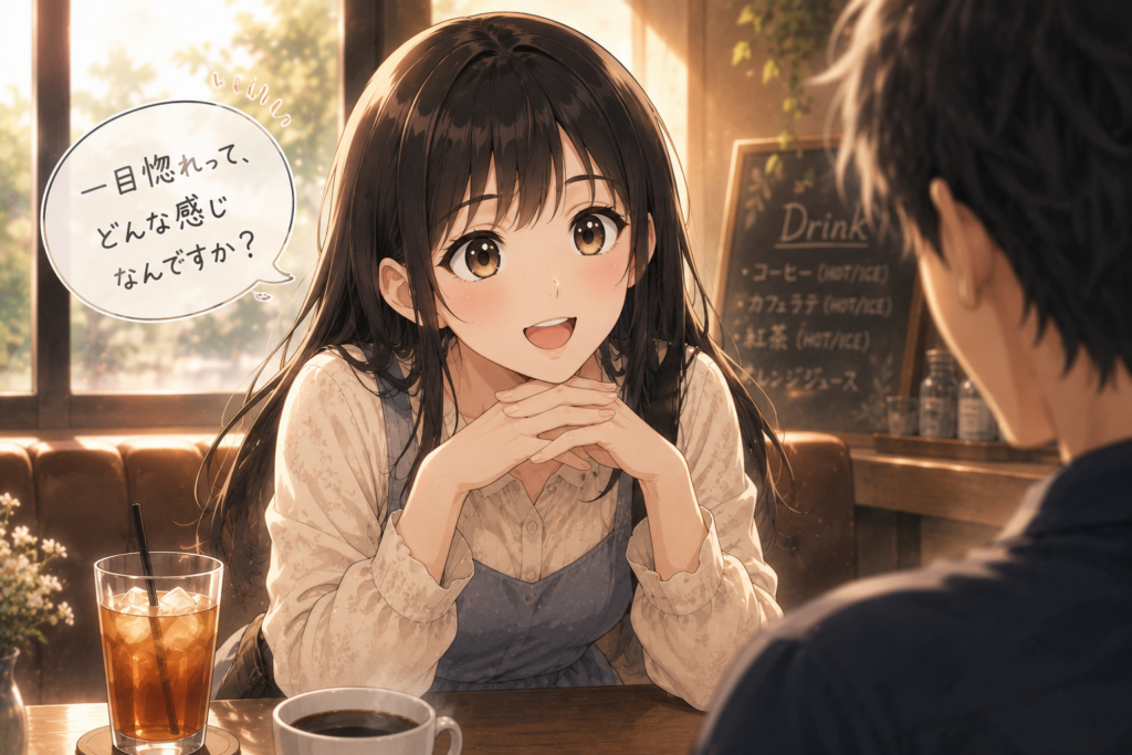 一目惚れについて質問するツムギ。