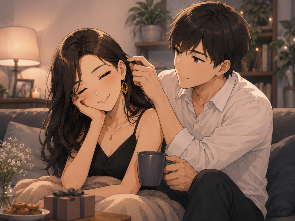 愛情あふれる行動をする彼氏。言葉がなくても満足な彼女。