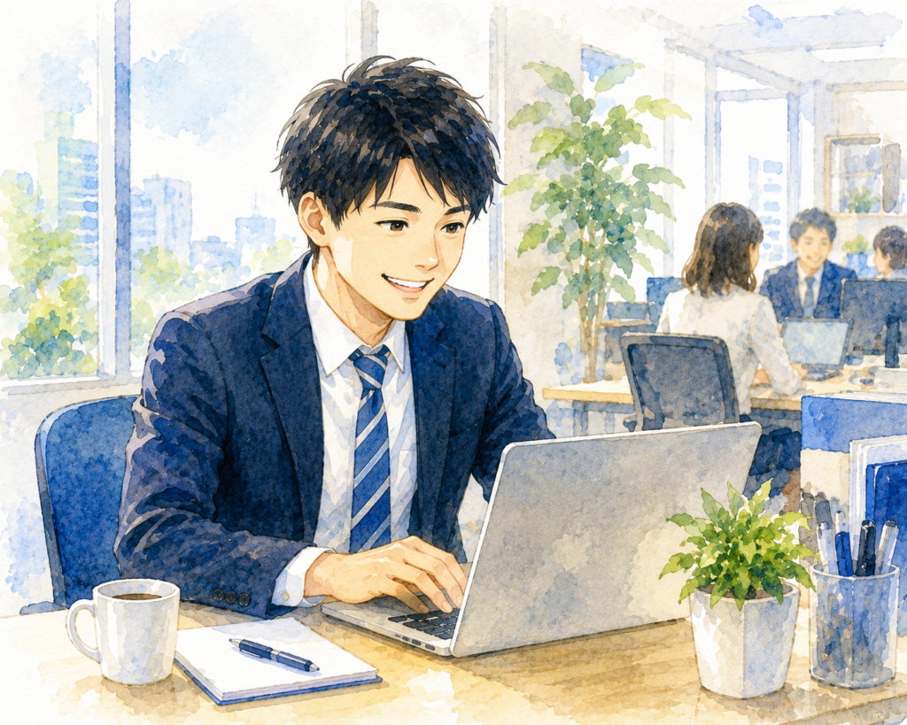 仕事が嫌な理由が解決してイキイキと働く男性。