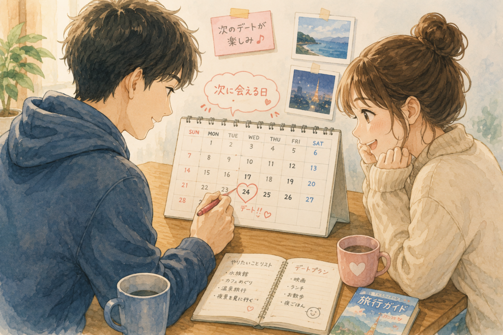 次に会う予定を決めるカップル。