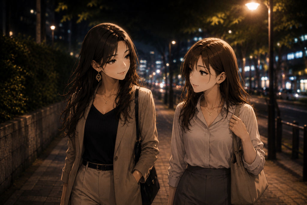 帰路につくミサキとユウカ