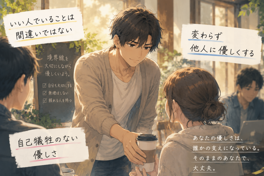 他人に優しくできる男性。やめるべきは自己犠牲であって、いい人のままでいて良い。